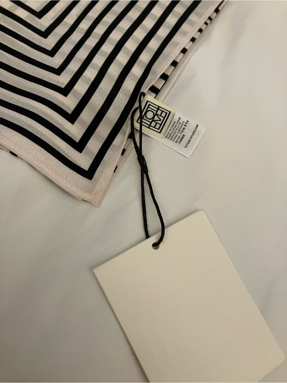 Totême Black and Cream Striped Silk Scarf - Picture 4 of 10
